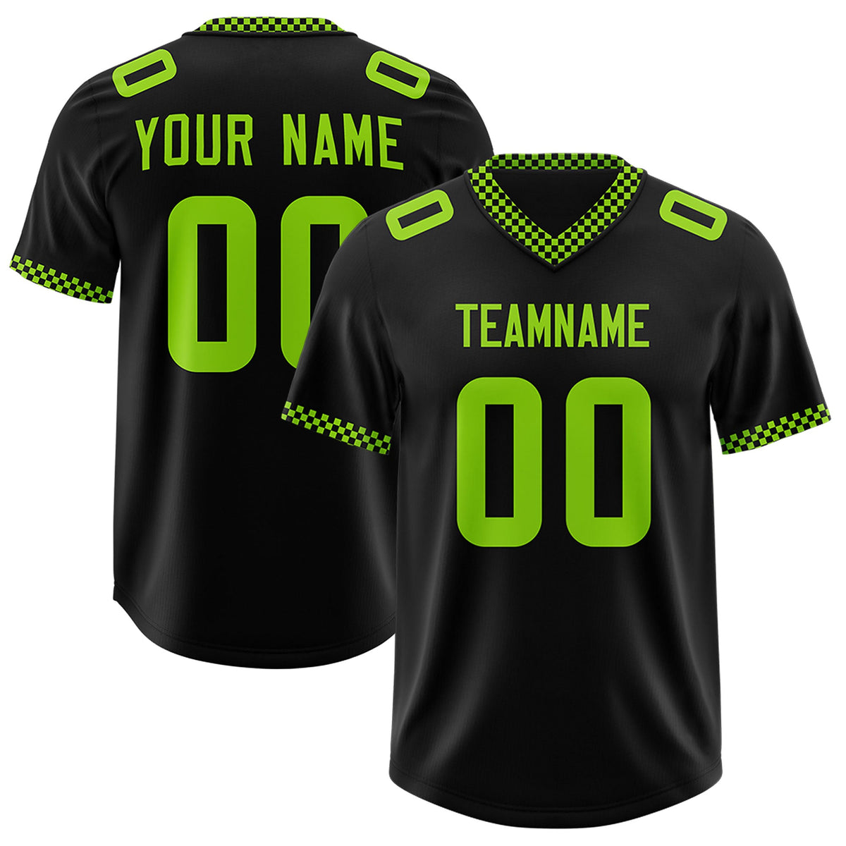 Custom Black Neon Green Personalized Neckline Square Classic Authentic Football Jersey