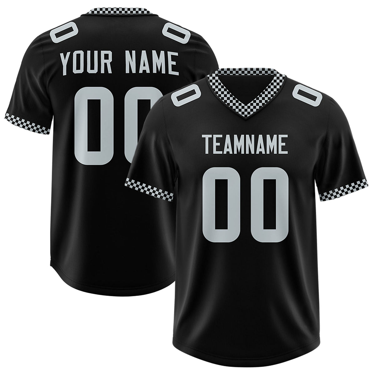 Custom Black Silver Personalized Neckline Square Classic Authentic Football Jersey