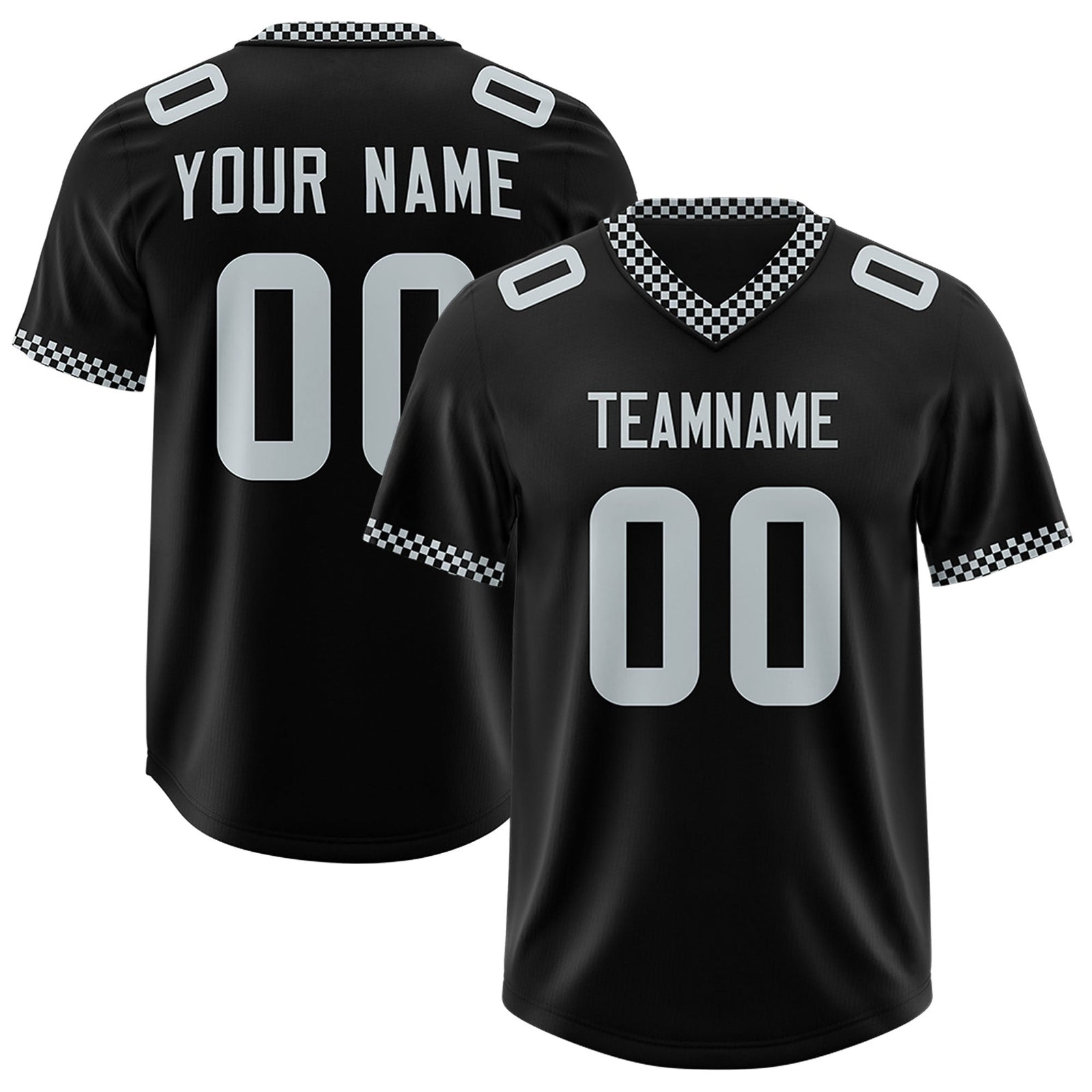 Custom Black Silver Personalized Neckline Square Classic Authentic Football Jersey