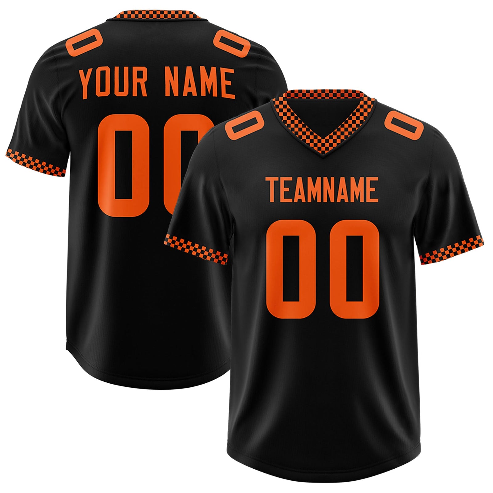 Custom Black Orange Personalized Neckline Square Classic Authentic Football Jersey