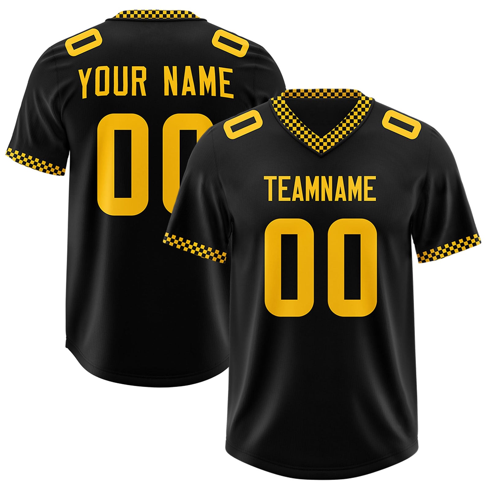 Custom Black Yellow Personalized Neckline Square Classic Authentic Football Jersey