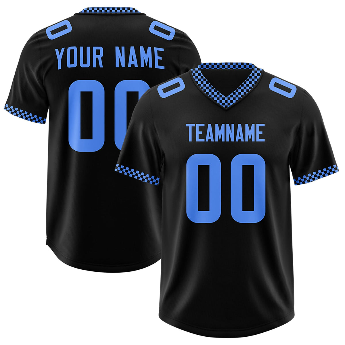 Custom Black Powder Blue Personalized Neckline Square Classic Authentic Football Jersey