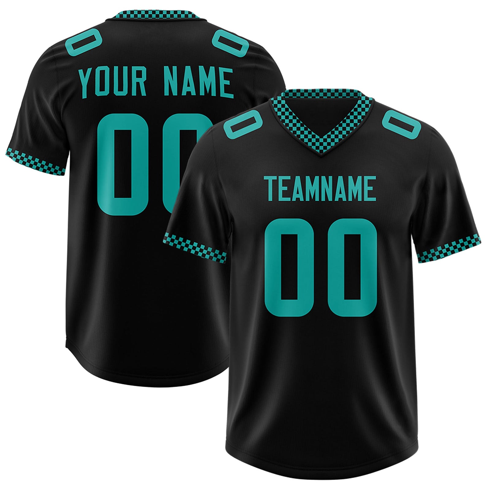 Custom Black Aqua Personalized Neckline Square Classic Authentic Football Jersey