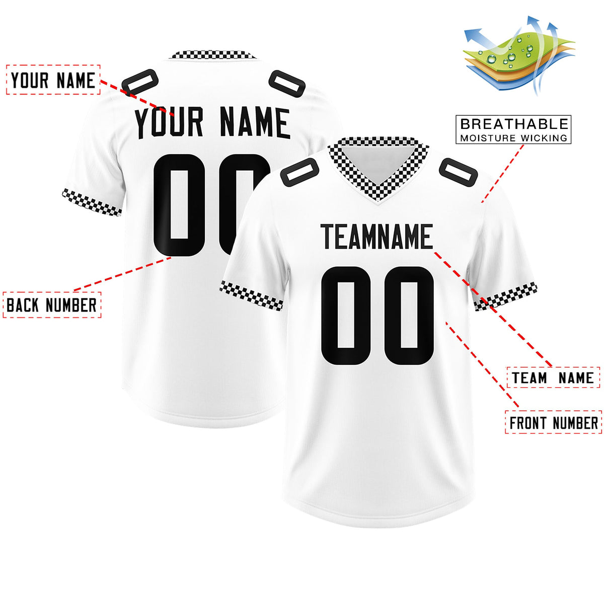 Custom White Black Personalized Neckline Square Classic Authentic Football Jersey