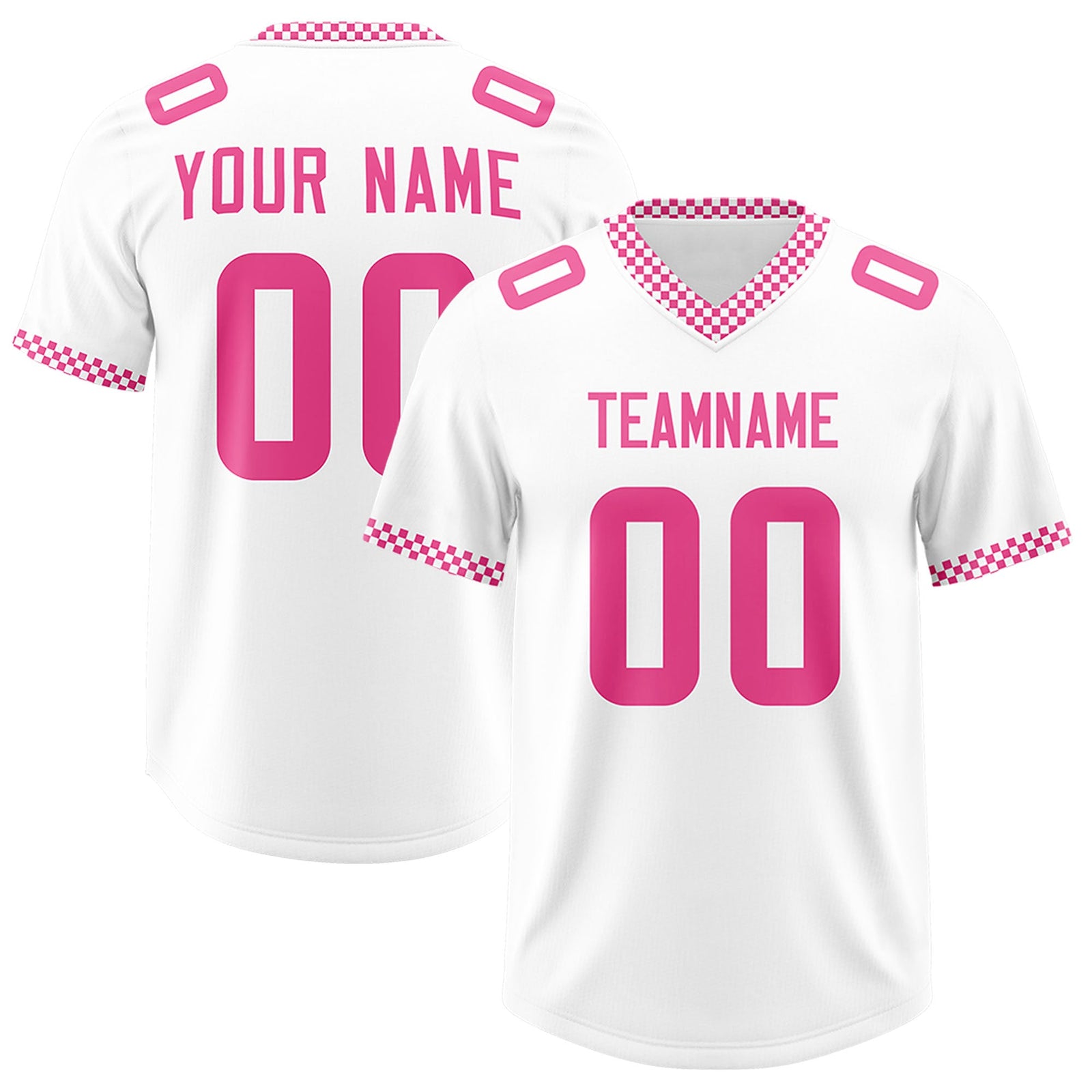 Custom White Pink Personalized Neckline Square Classic Authentic Football Jersey