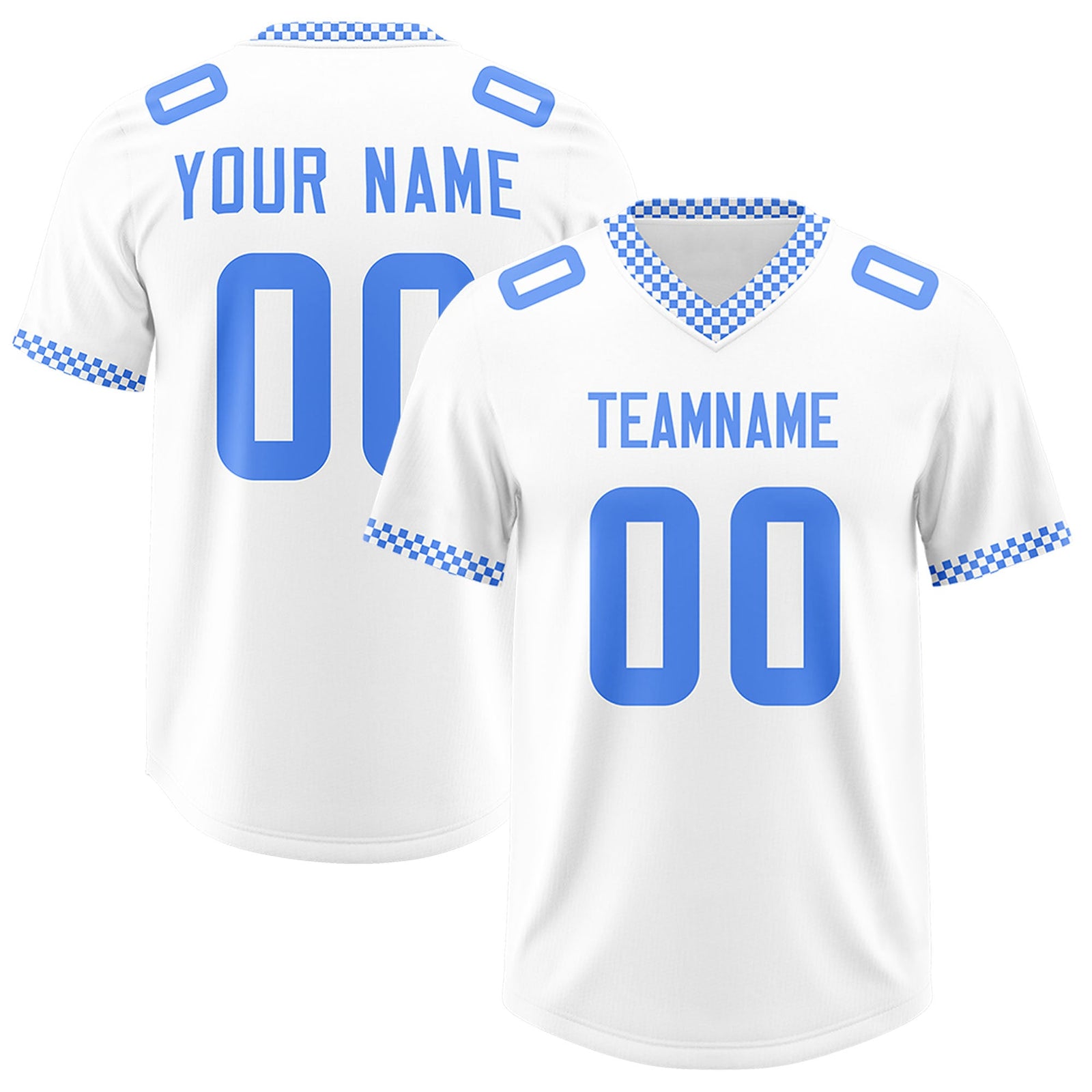 Custom White Powder Blue Personalized Neckline Square Classic Authentic Football Jersey