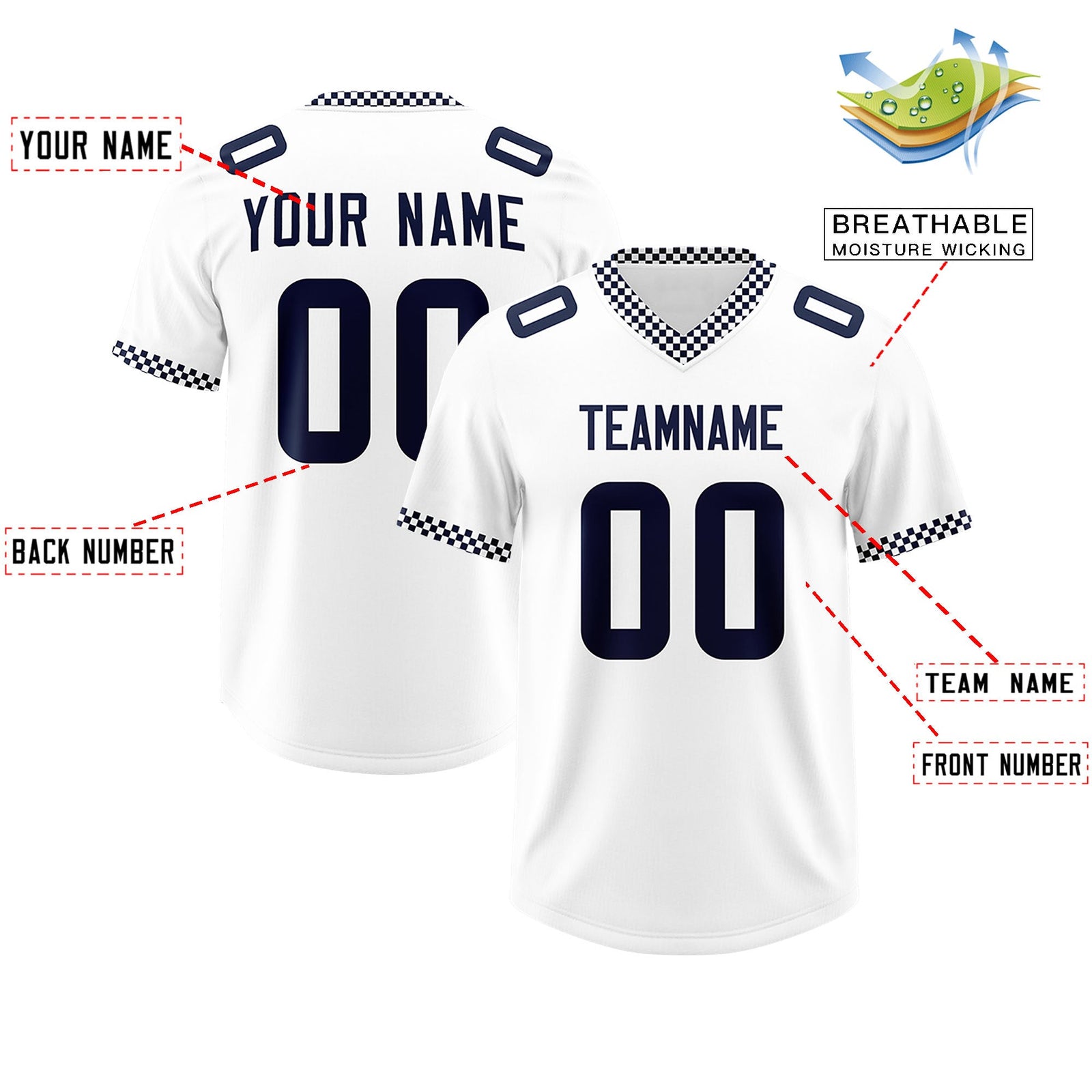 Custom White Navy Personalized Neckline Square Classic Authentic Football Jersey