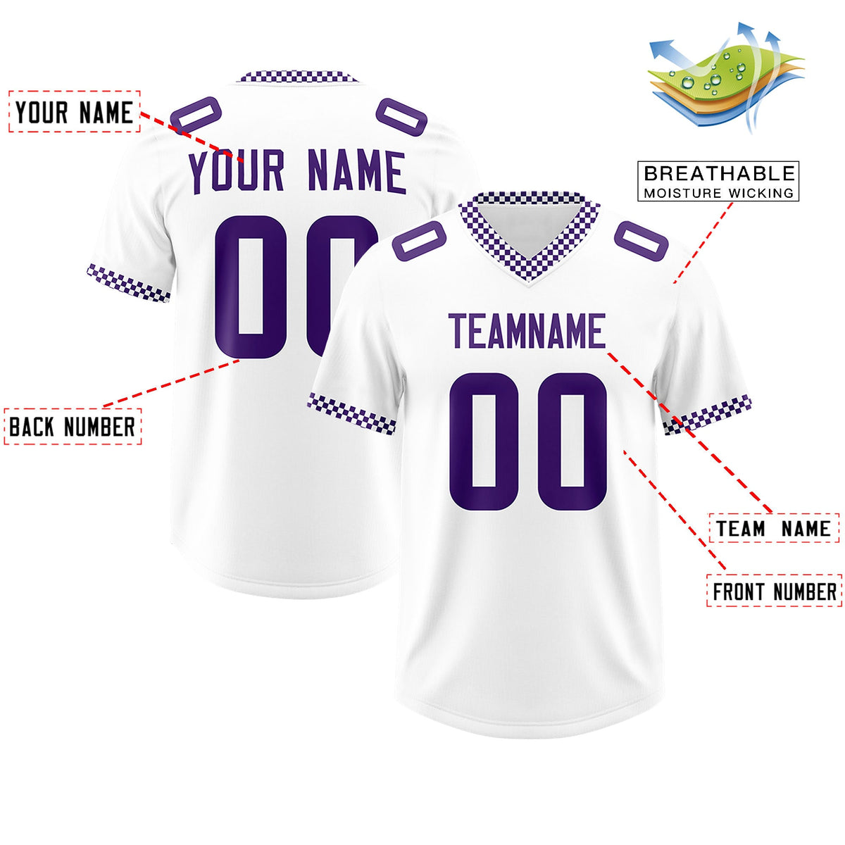 Custom White Purple Personalized Neckline Square Classic Authentic Football Jersey