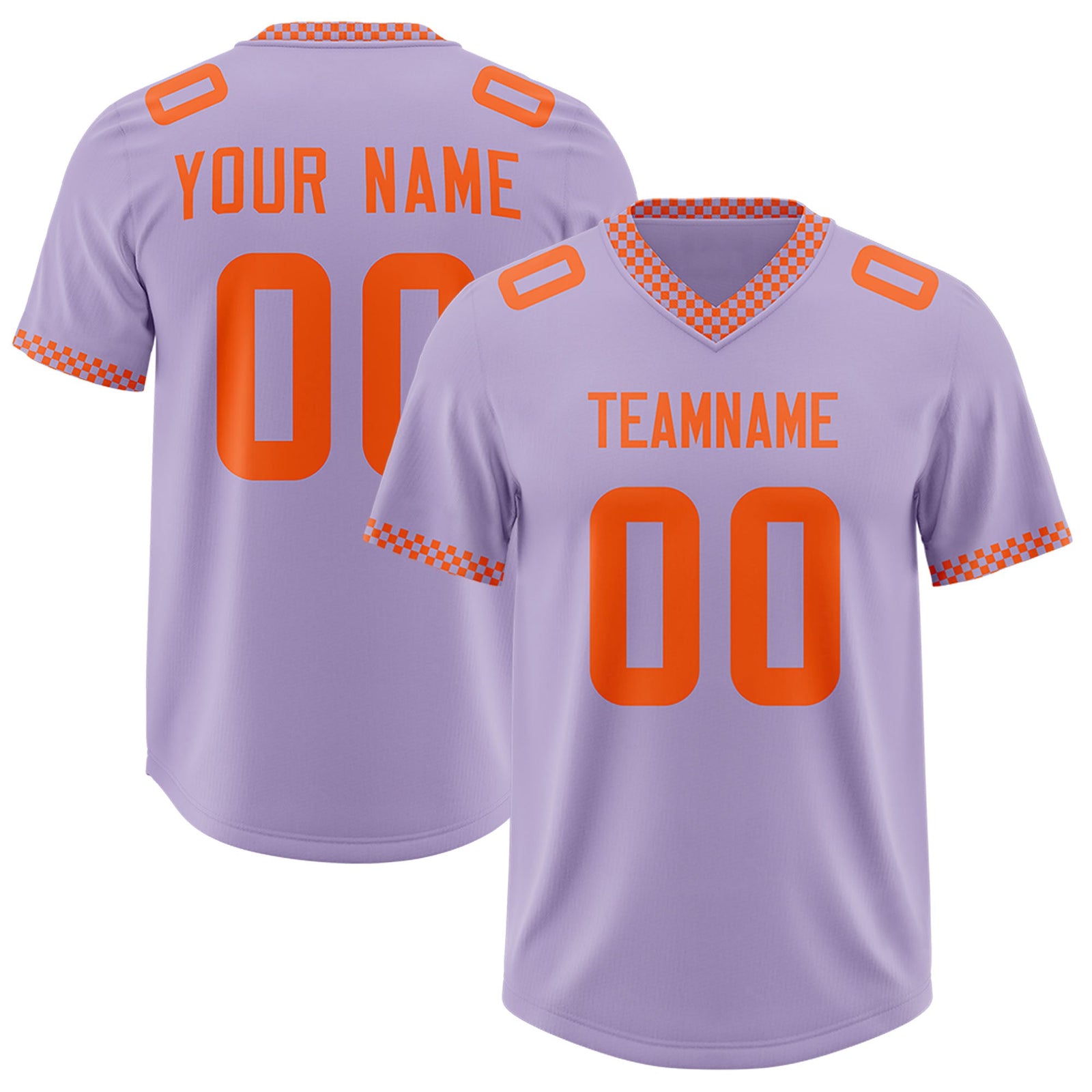 Custom Light Purple Orange Personalized Neckline Square Classic Authentic Football Jersey
