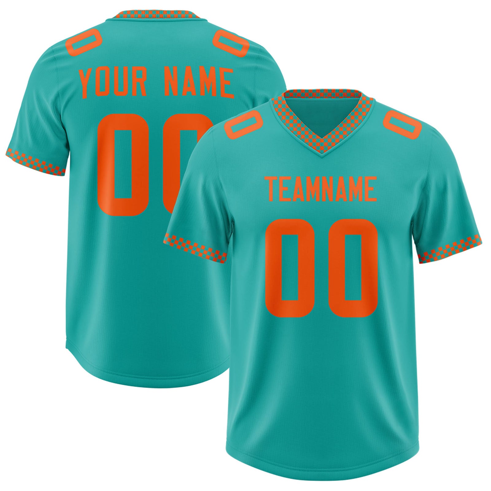 Custom Aqua Orange Personalized Neckline Square Classic Authentic Football Jersey