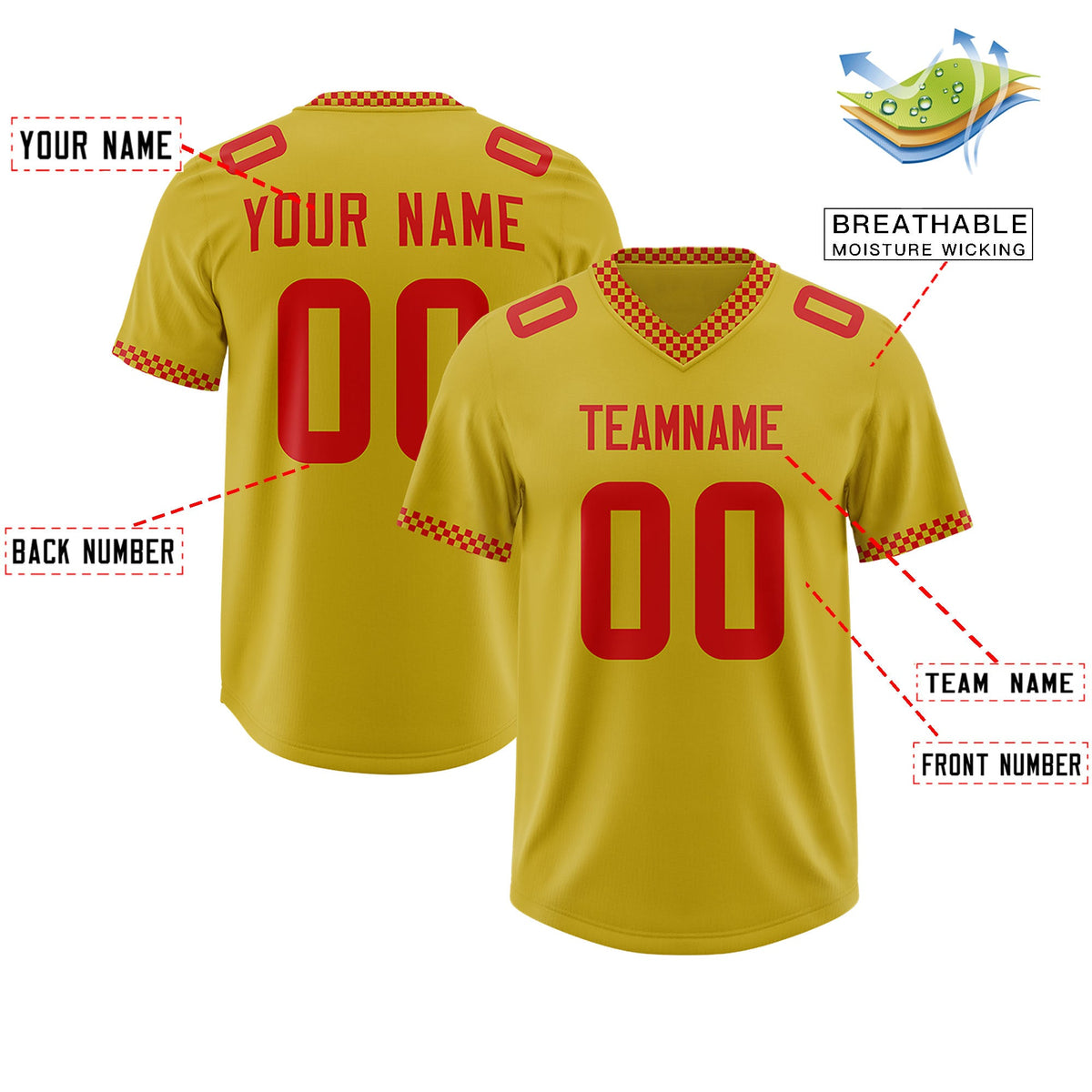 Custom Old Gold Red Personalized Neckline Square Classic Authentic Football Jersey