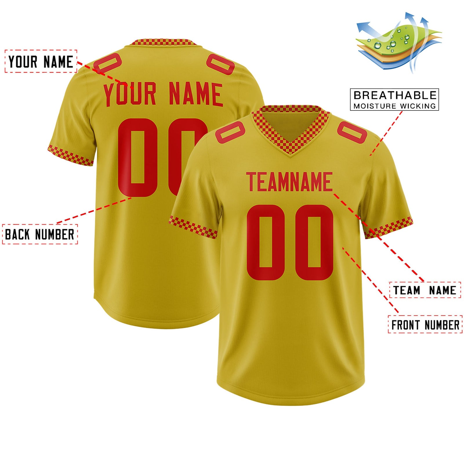 Custom Old Gold Red Personalized Neckline Square Classic Authentic Football Jersey