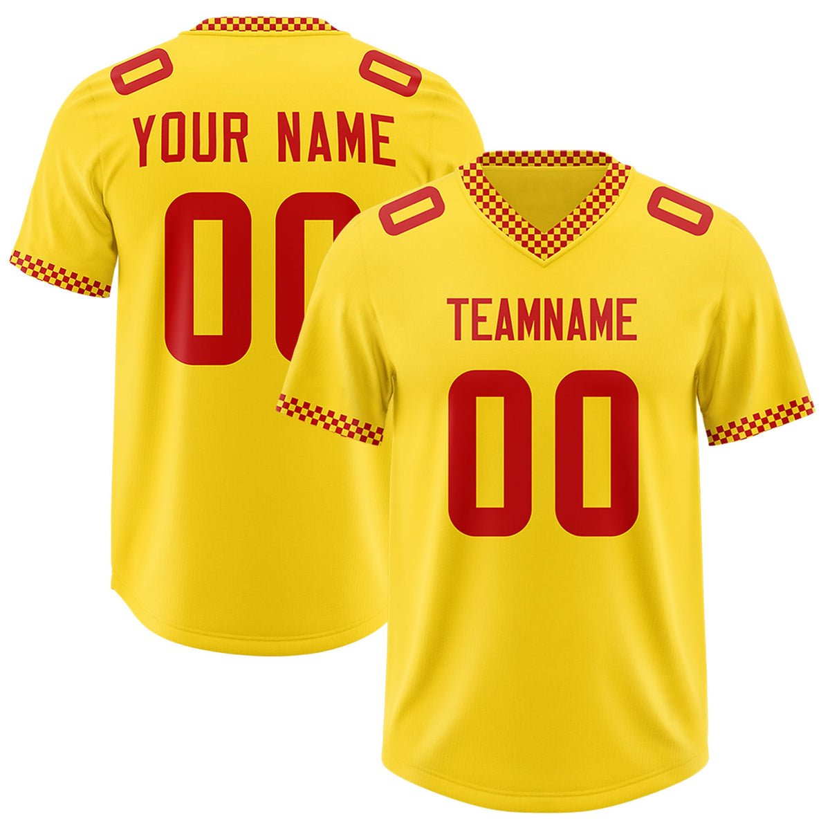 Custom Yellow Red Personalized Neckline Square Classic Authentic Football Jersey