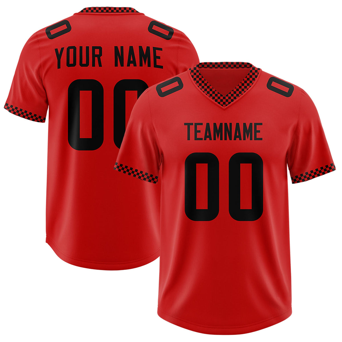 Custom Red Black Personalized Neckline Square Classic Authentic Football Jersey