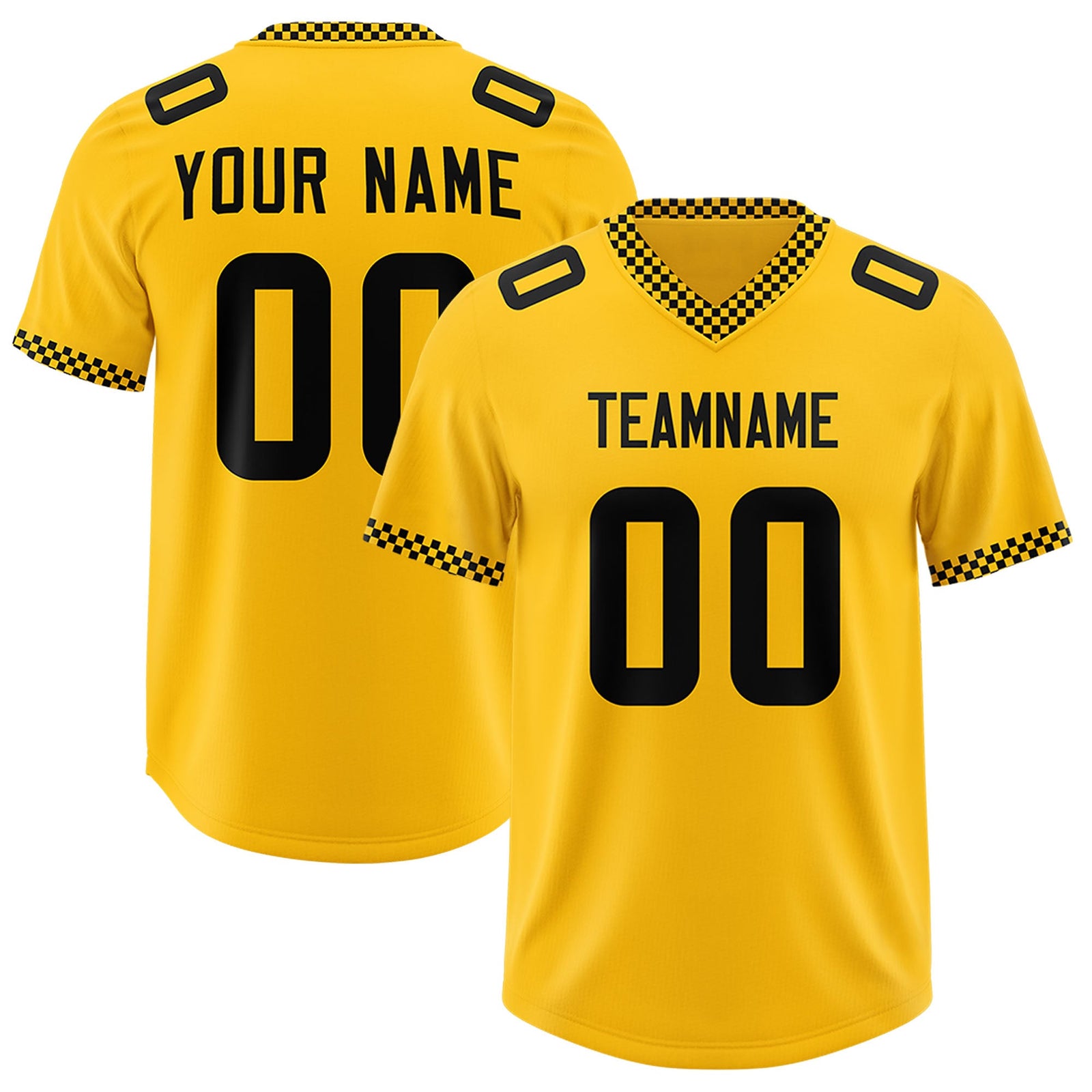 Custom Yellow Black Personalized Neckline Square Classic Authentic Football Jersey
