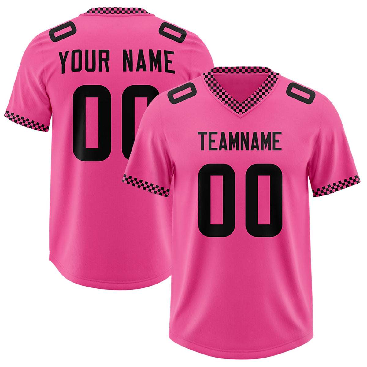 Custom Pink Black Personalized Neckline Square Classic Authentic Football Jersey