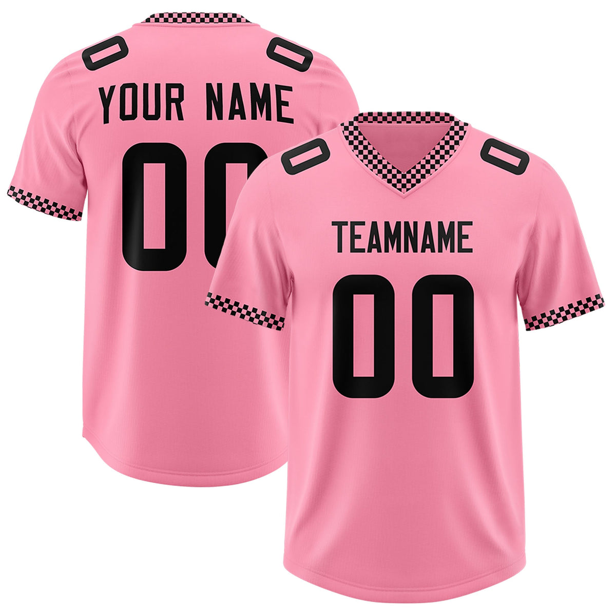Custom Light Pink Black Personalized Neckline Square Classic Authentic Football Jersey