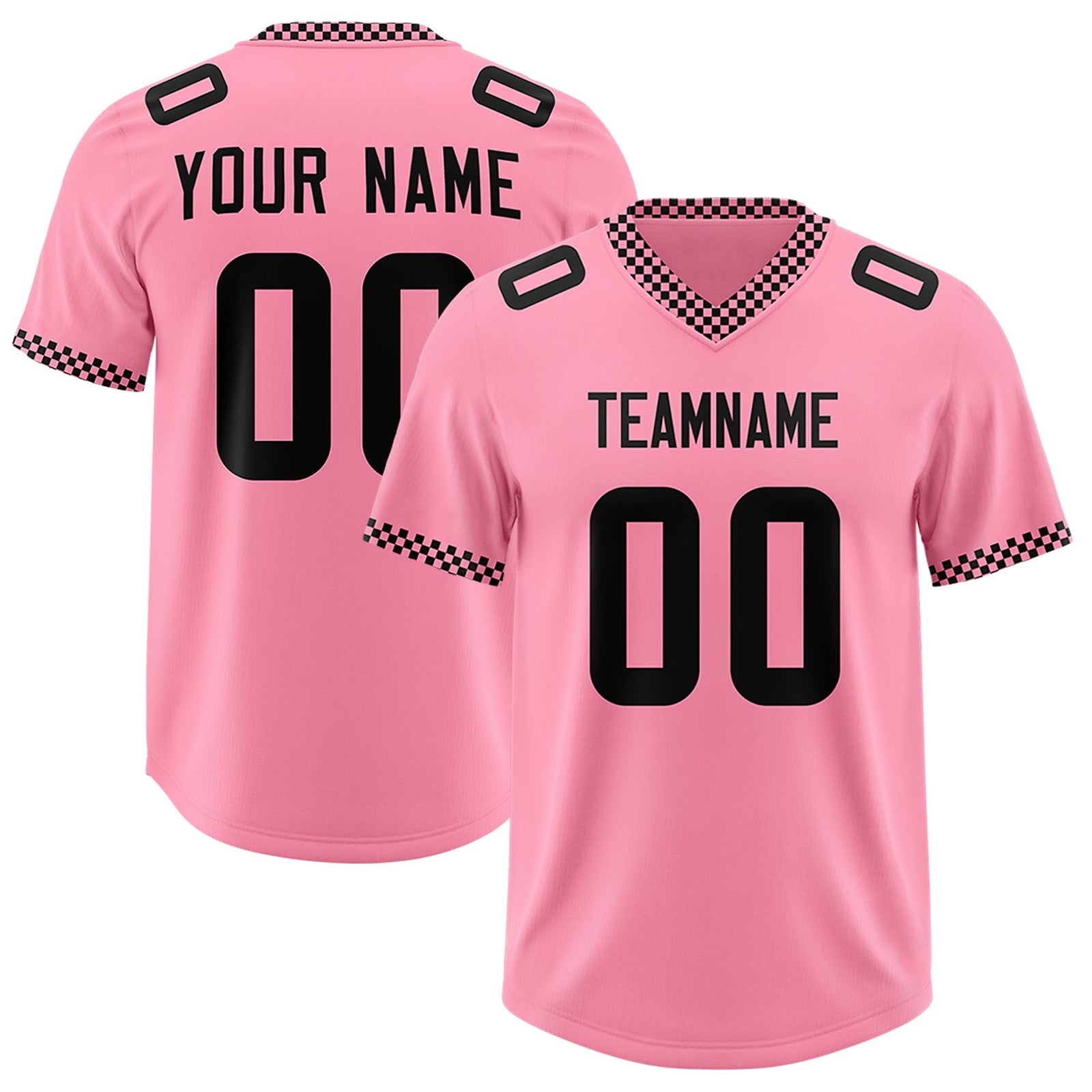 Custom Light Pink Black Personalized Neckline Square Classic Authentic Football Jersey