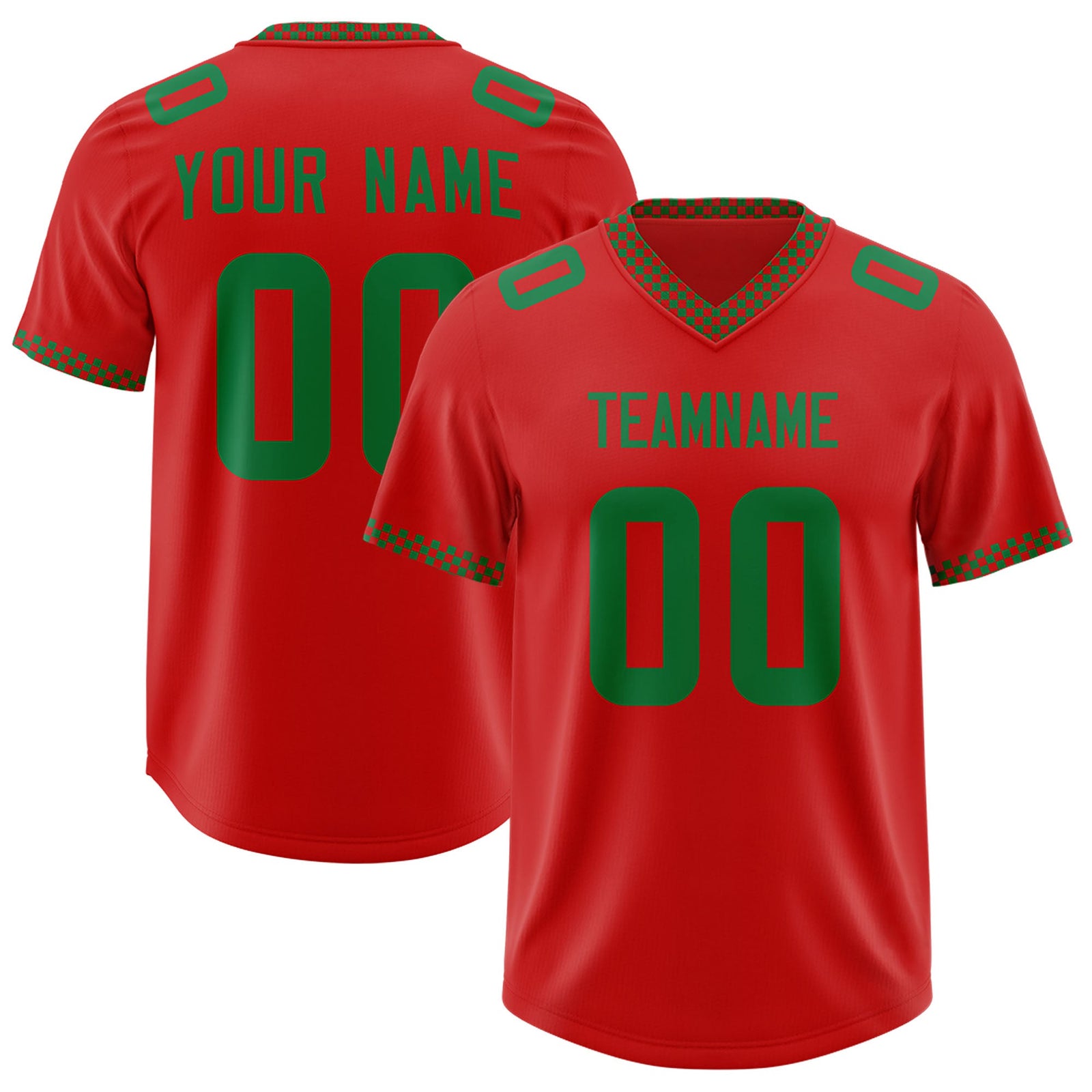 Custom Red Kelly Green Personalized Neckline Square Classic Authentic Football Jersey