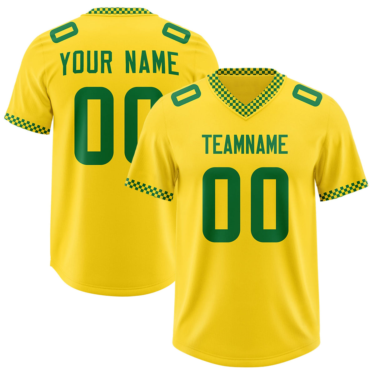 Custom Yellow Kelly Green Personalized Neckline Square Classic Authentic Football Jersey