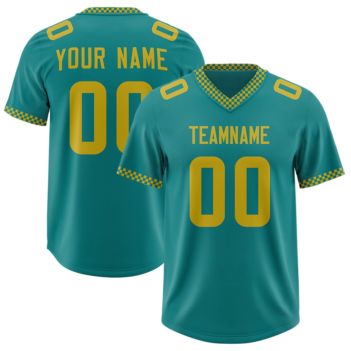 Custom Aqua Old Gold Personalized Neckline Square Classic Authentic Football Jersey