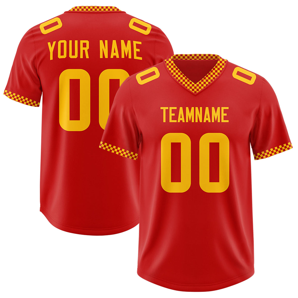 Custom Red Yellow Personalized Neckline Square Classic Authentic Football Jersey