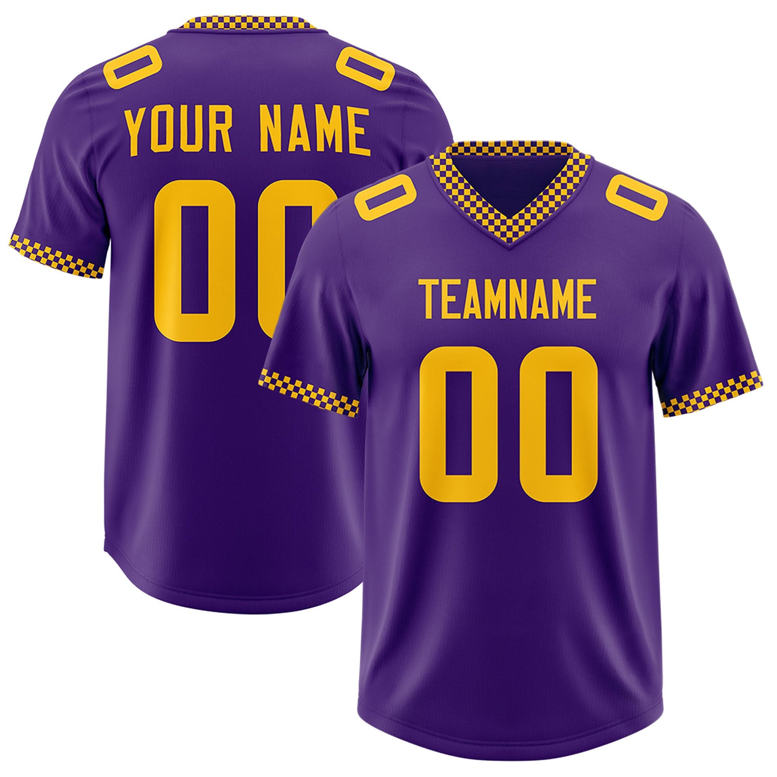 Custom Purple Yellow Personalized Neckline Square Classic Authentic Football Jersey