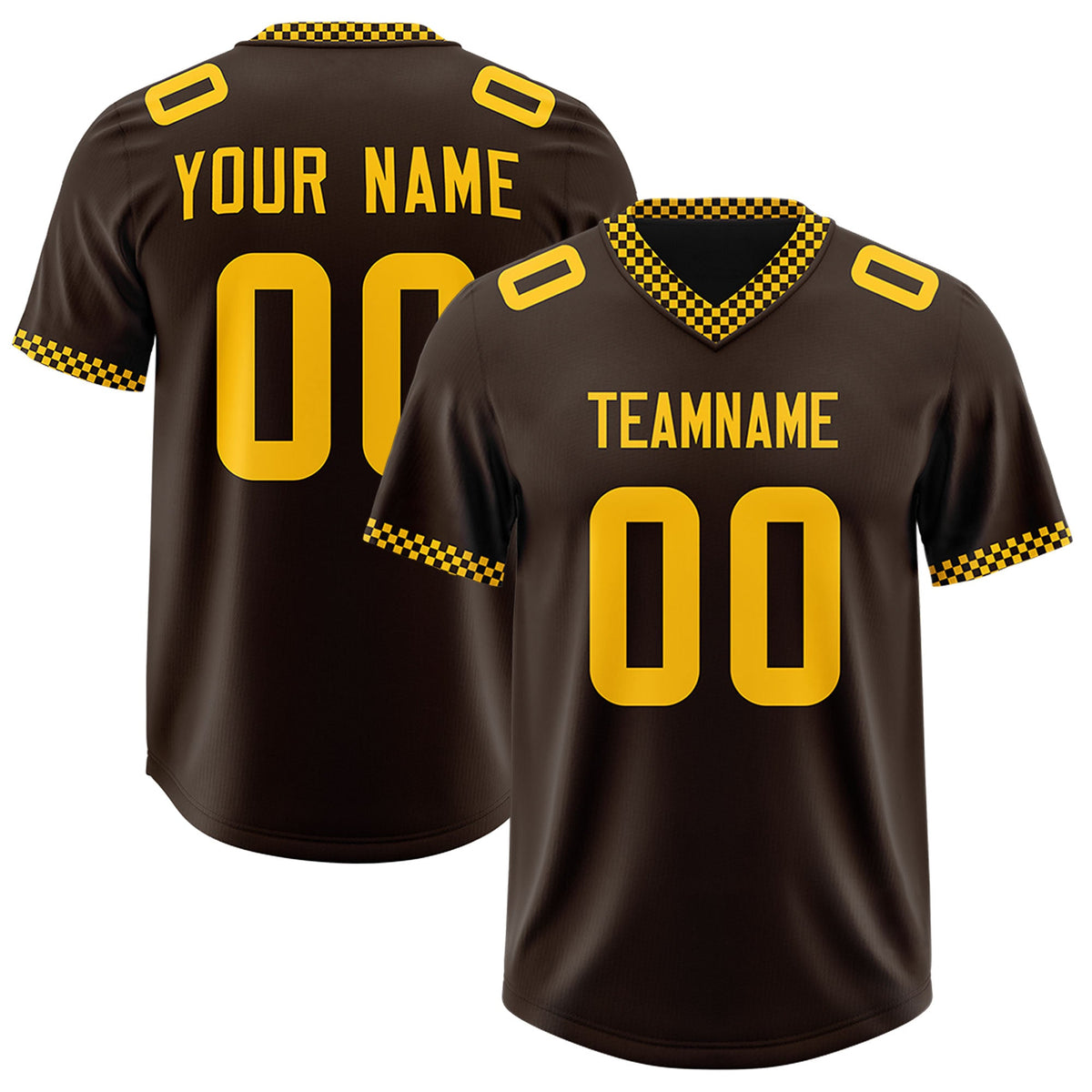Custom Brown Yellow Personalized Neckline Square Classic Authentic Football Jersey