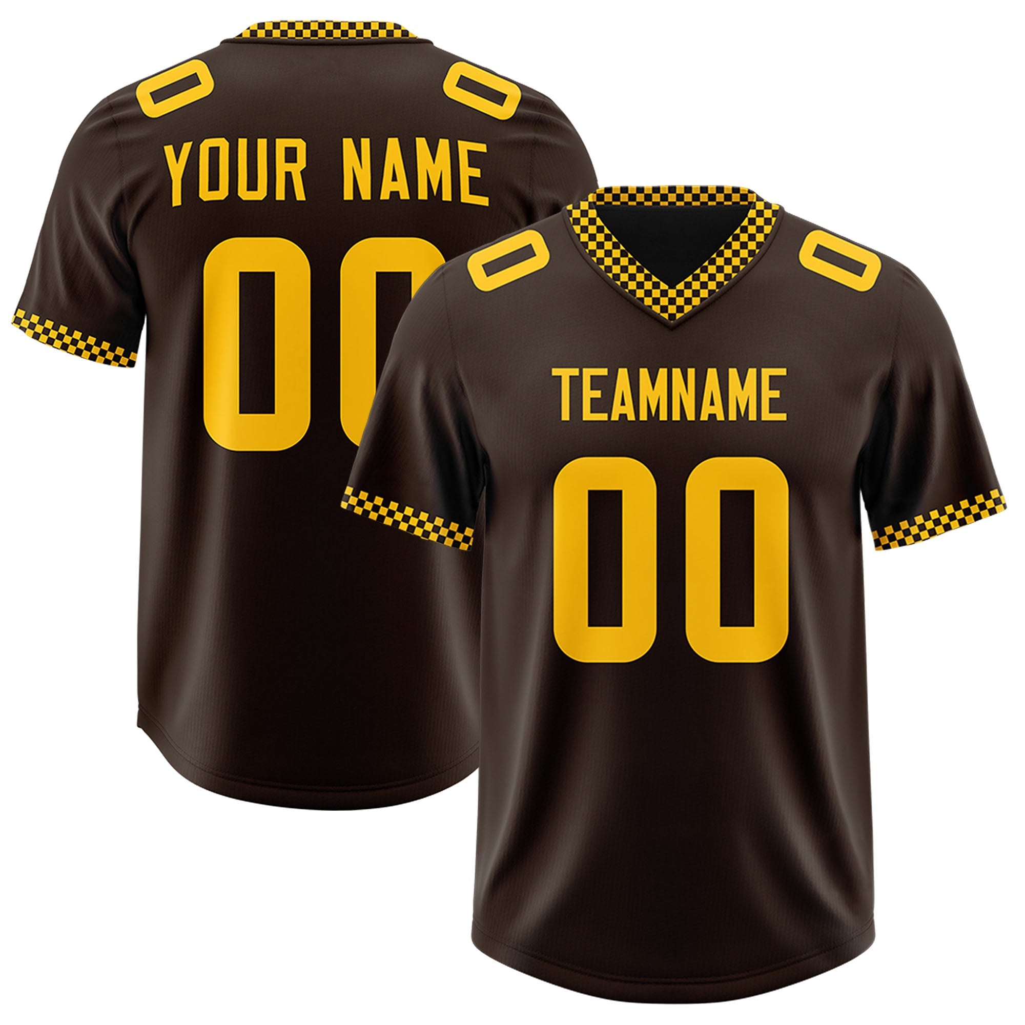 Custom Brown Yellow Personalized Neckline Square Classic Authentic Football Jersey