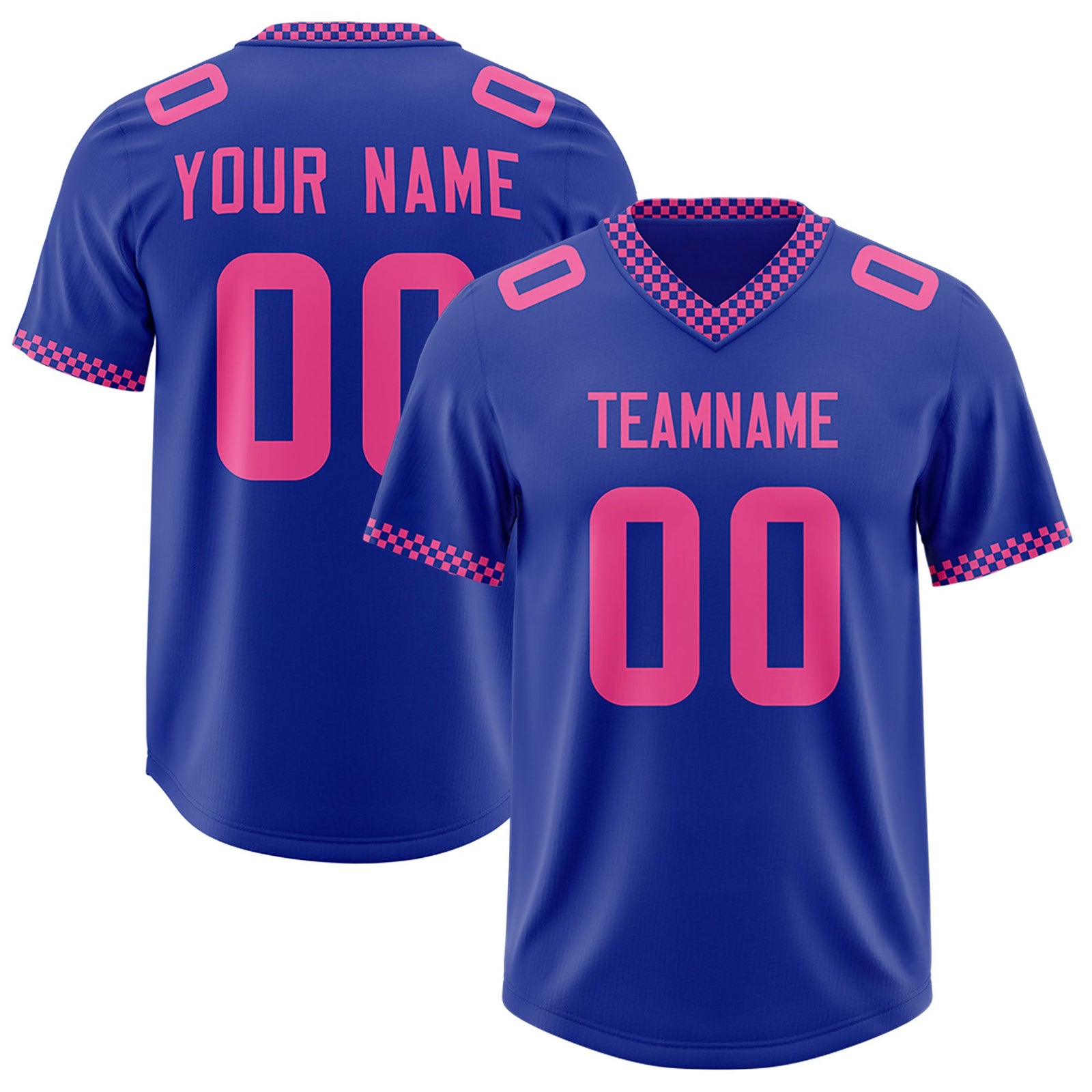 Custom Royal Pink Personalized Neckline Square Classic Authentic Football Jersey