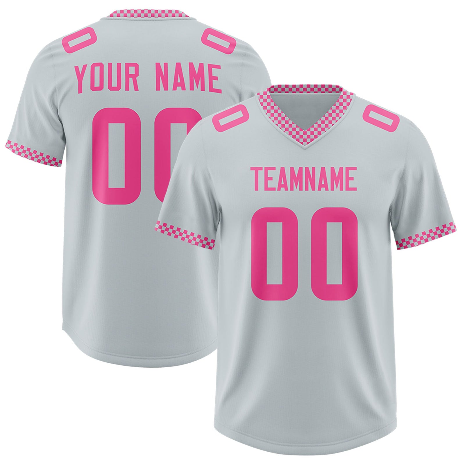 Custom Silver Pink Personalized Neckline Square Classic Authentic Football Jersey