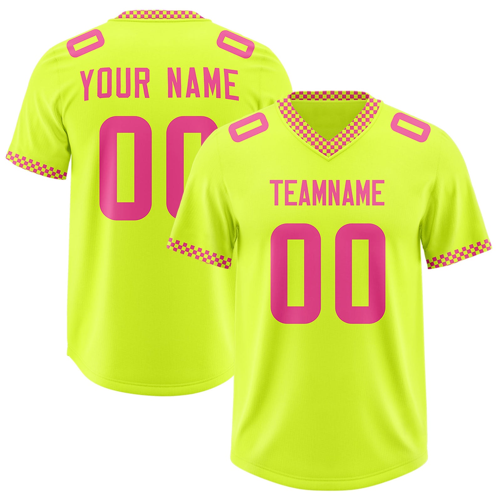 Custom Fluorescent Green Pink Personalized Neckline Square Classic Authentic Football Jersey