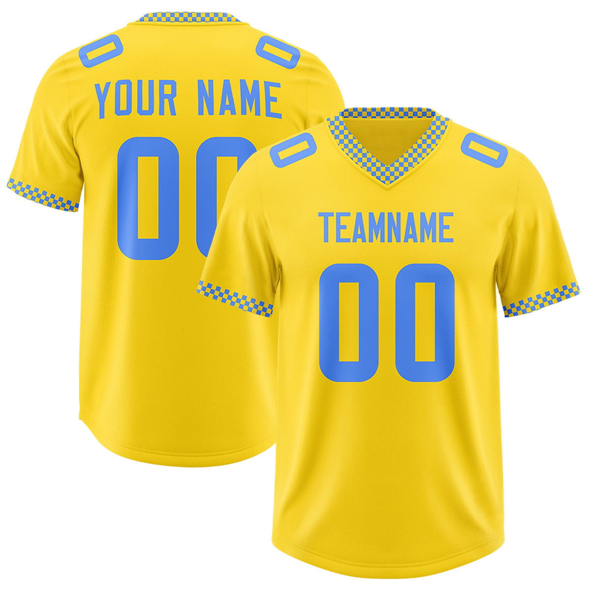 Custom Gold Powder Blue Personalized Neckline Square Classic Authentic Football Jersey