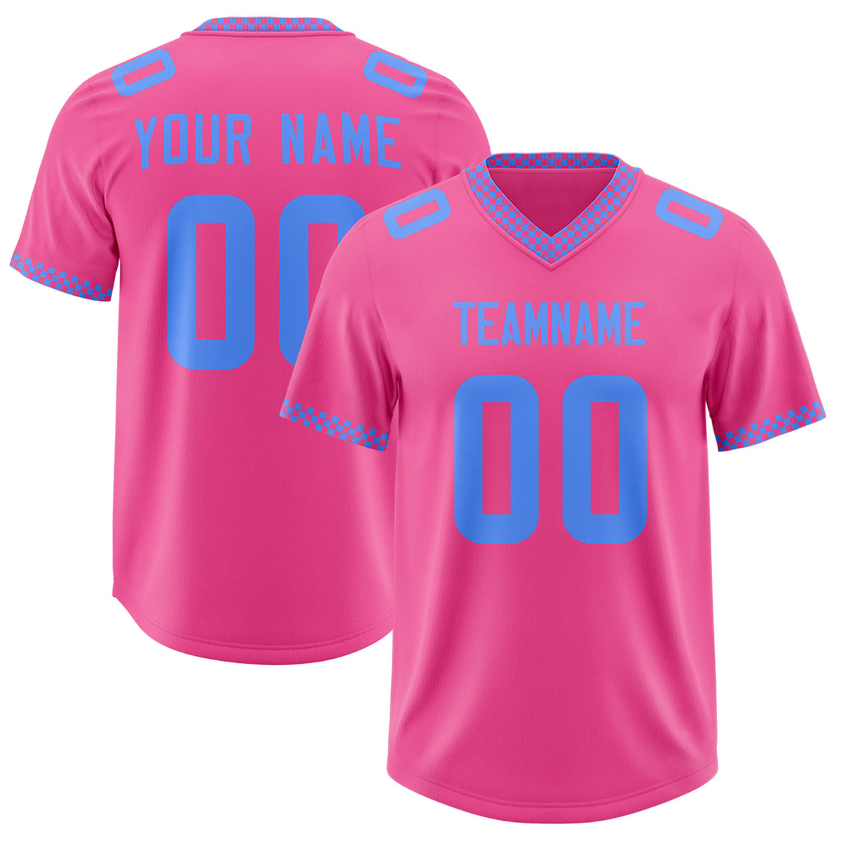 Custom Pink Powder Blue Personalized Neckline Square Classic Authentic Football Jersey