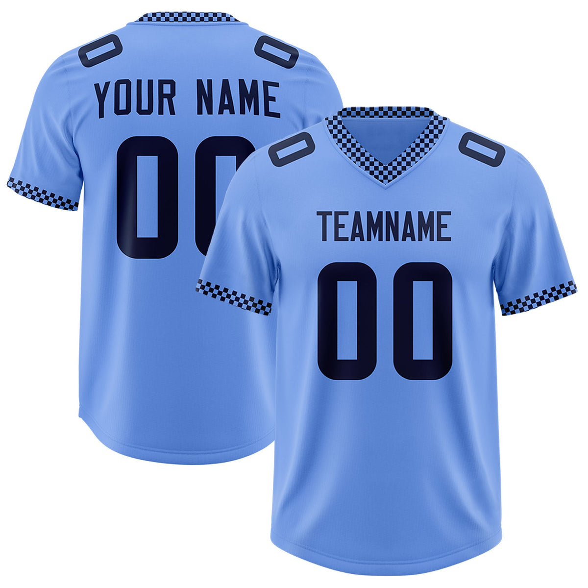 Custom Light Blue Navy Personalized Neckline Square Classic Authentic Football Jersey