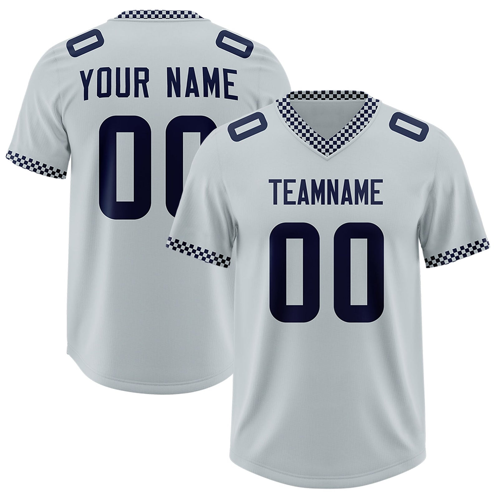 Custom Silver Navy Personalized Neckline Square Classic Authentic Football Jersey