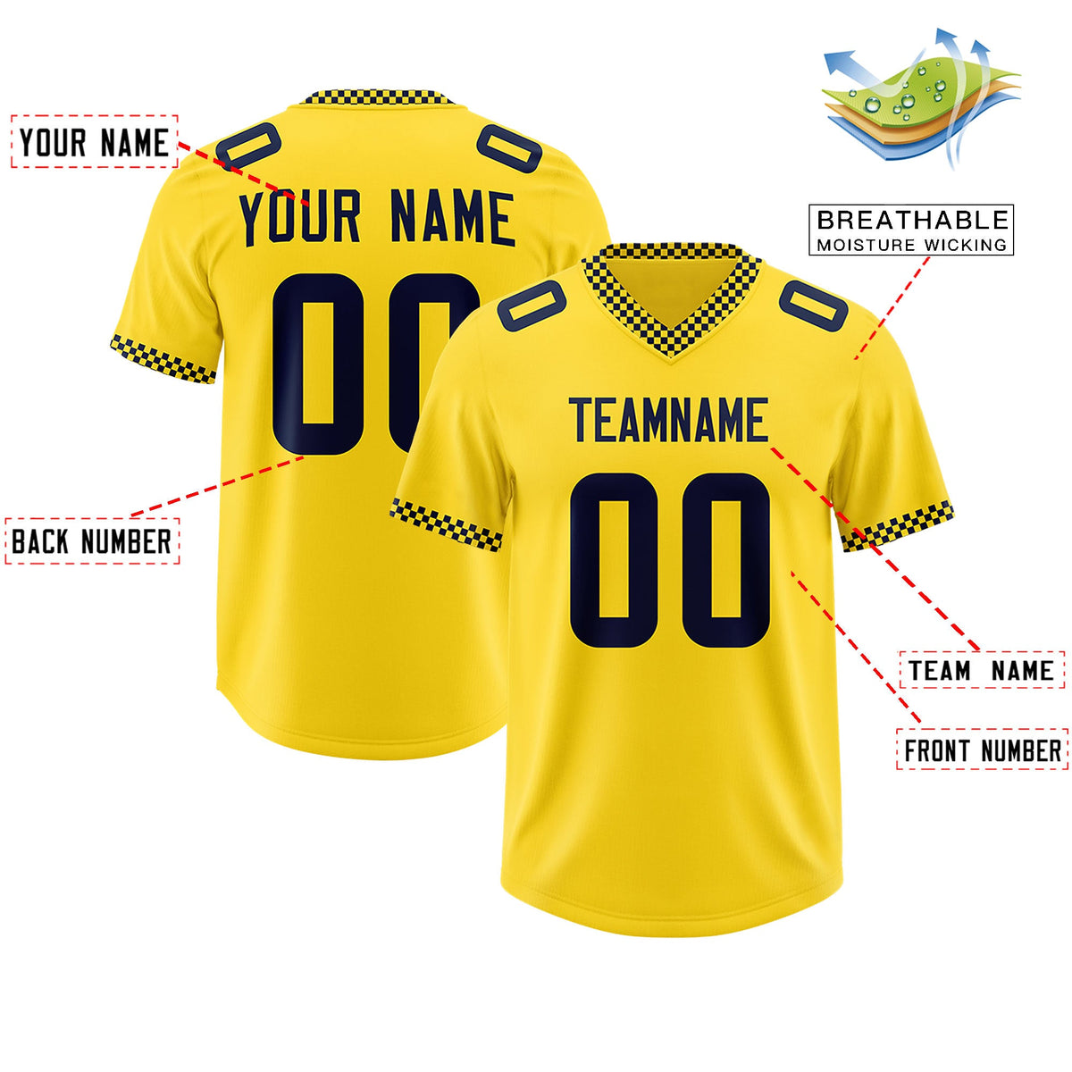 Custom Gold Navy Personalized Neckline Square Classic Authentic Football Jersey