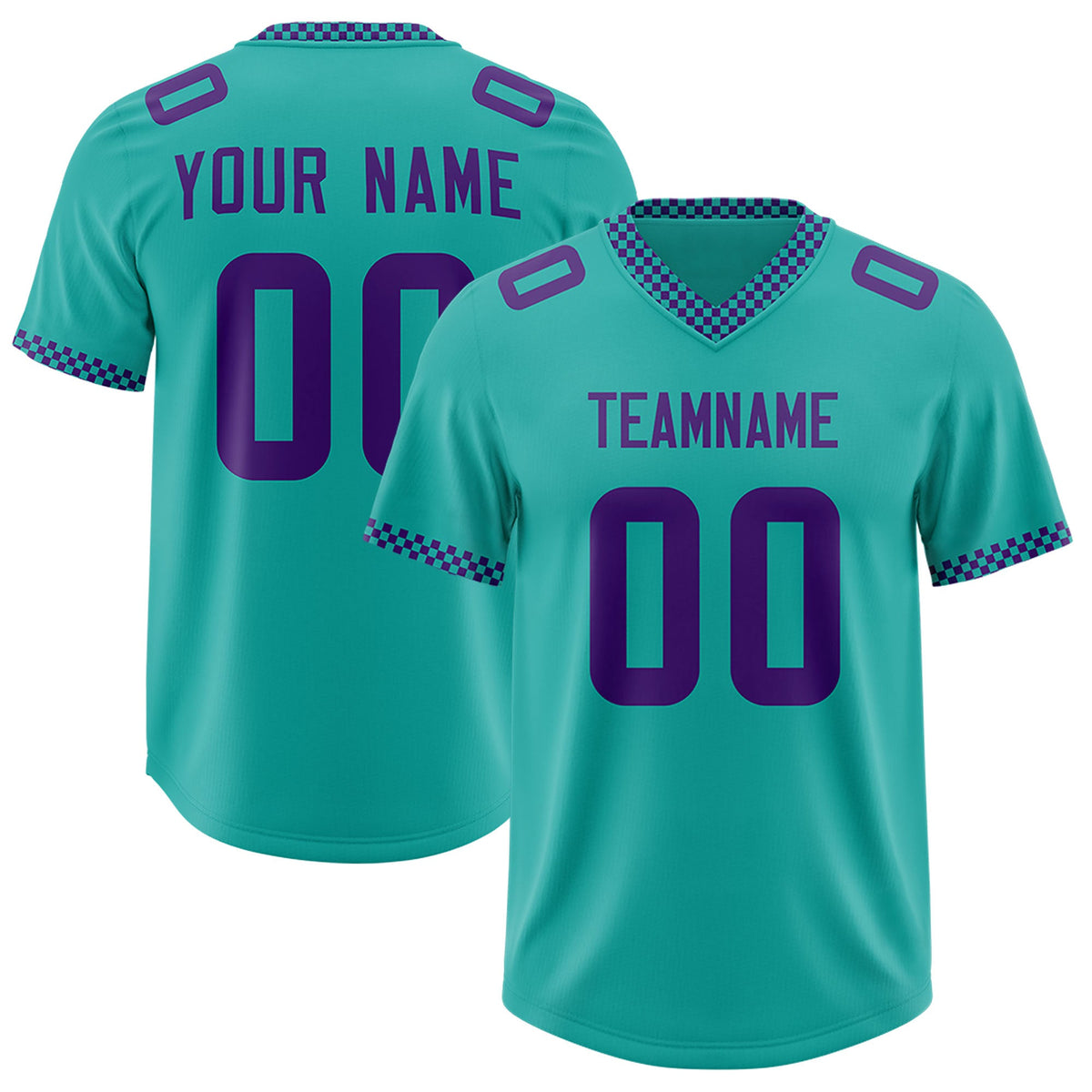 Custom Aqua Purple Personalized Neckline Square Classic Authentic Football Jersey