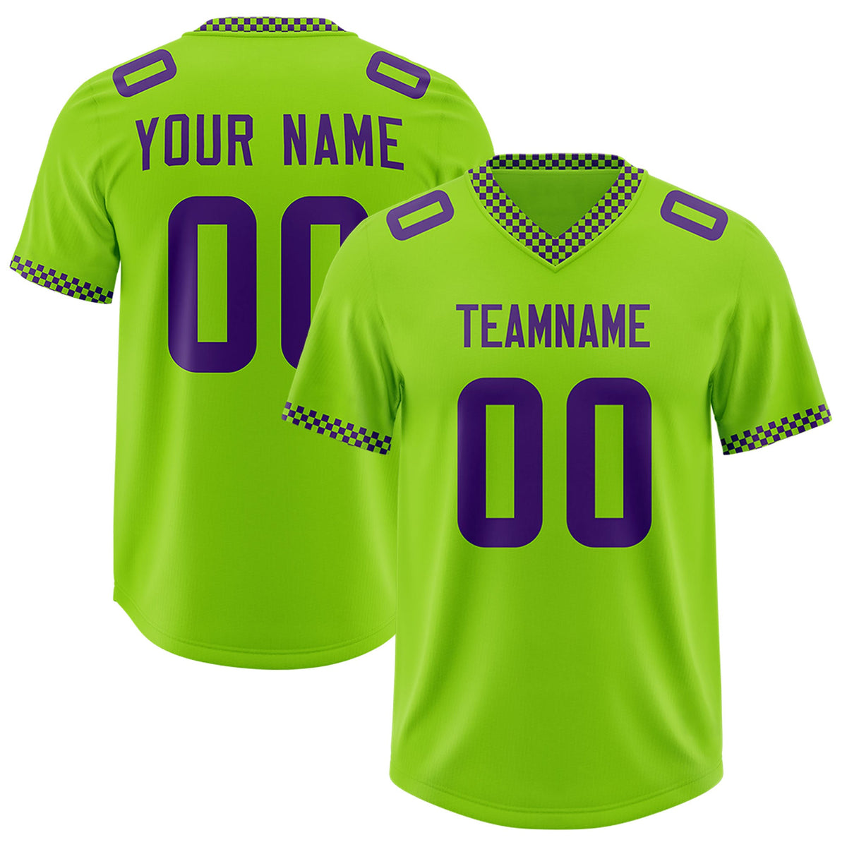 Custom Neon Green Purple Personalized Neckline Square Classic Authentic Football Jersey