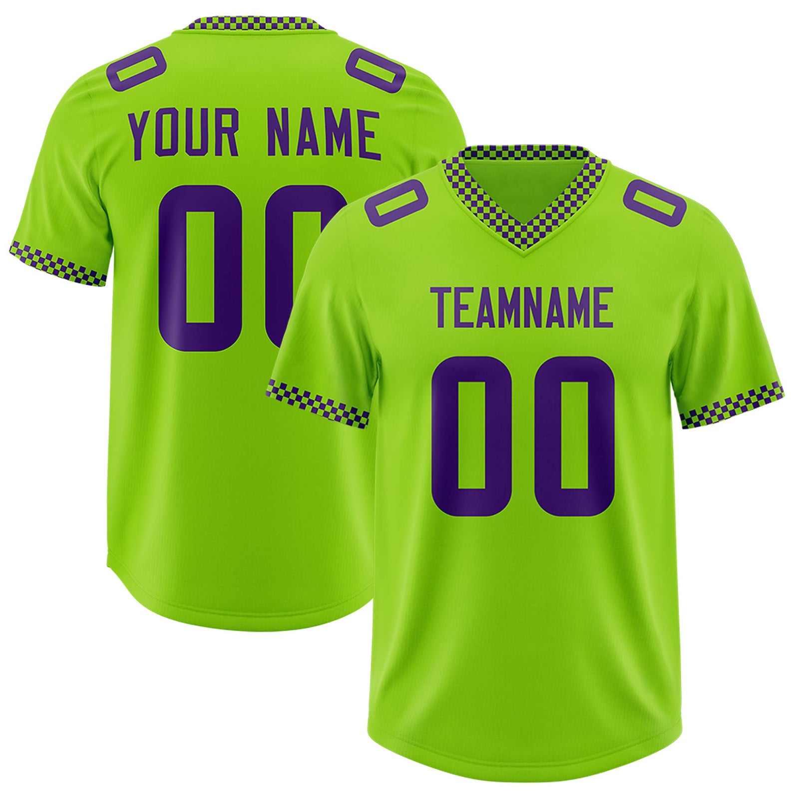 Custom Neon Green Purple Personalized Neckline Square Classic Authentic Football Jersey