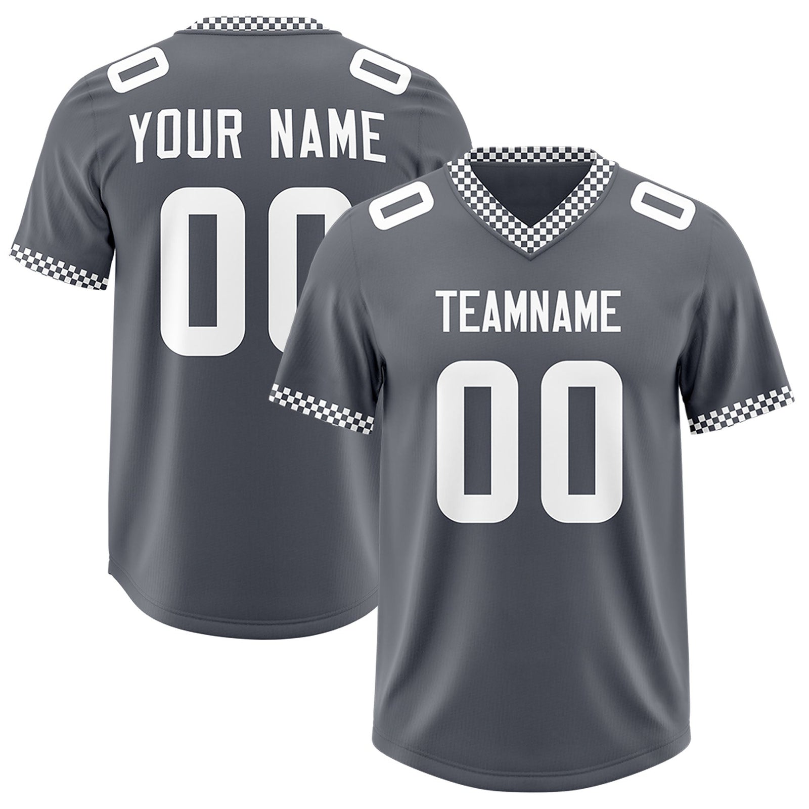 Custom Dark Gray White Personalized Neckline Square Classic Authentic Football Jersey
