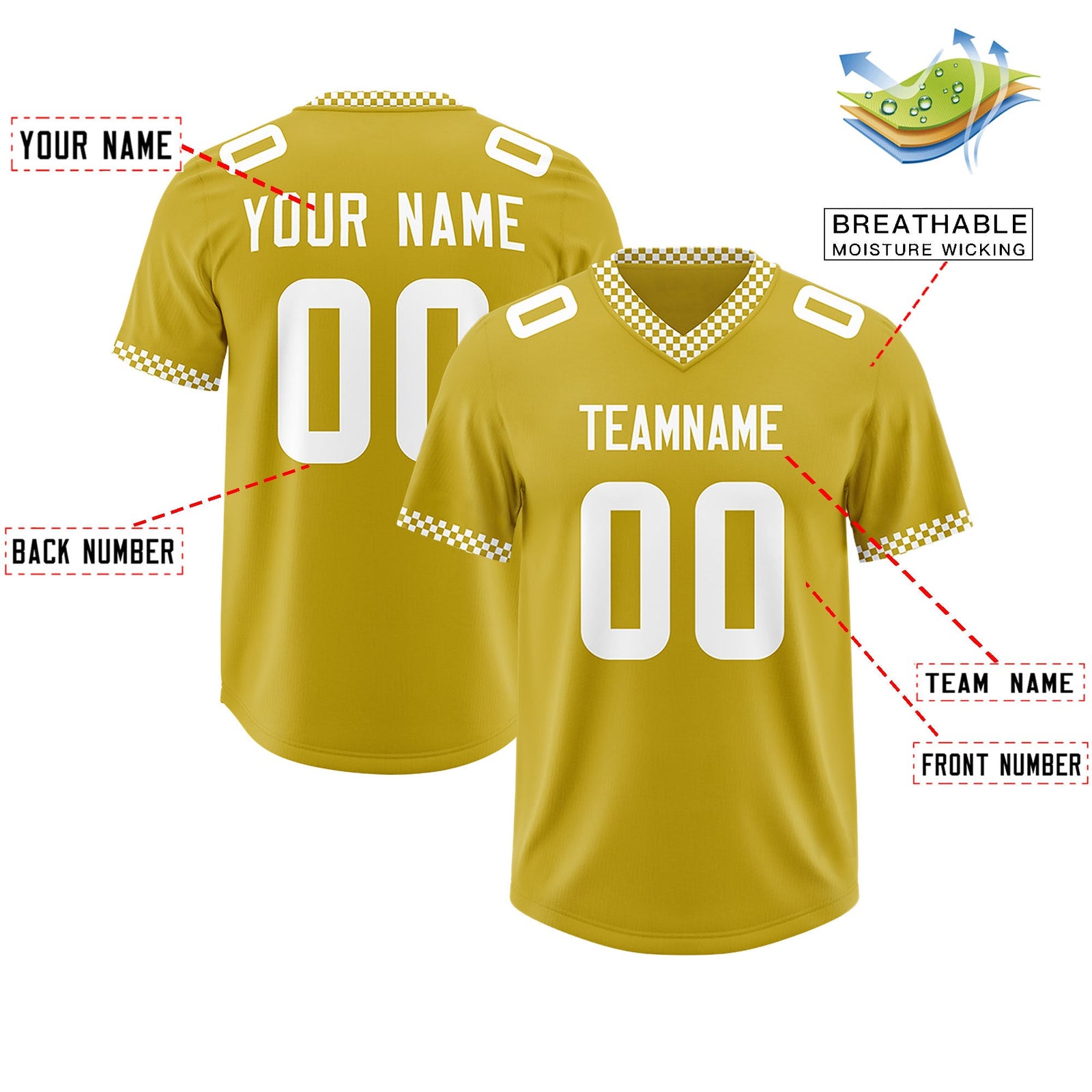 Custom Old Gold White Personalized Neckline Square Classic Authentic Football Jersey
