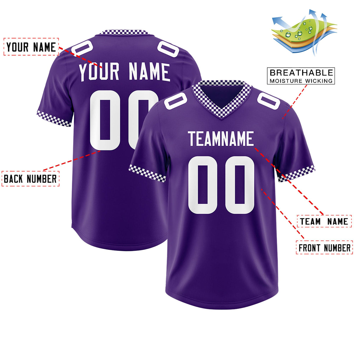 Custom Purple White Personalized Neckline Square Classic Authentic Football Jersey