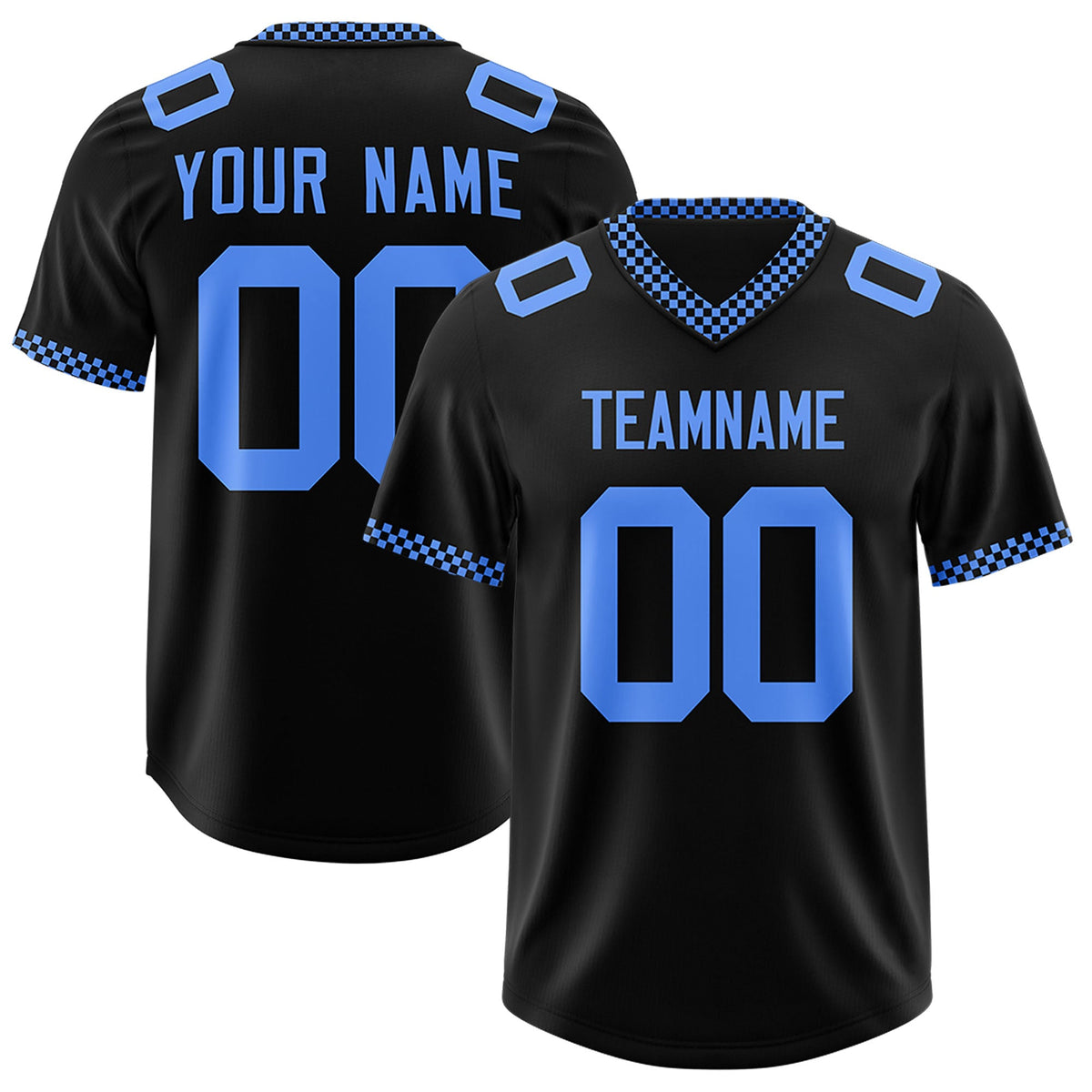 Custom Black Powder Blue Personalized Neckline Square Classic Authentic Football Jersey