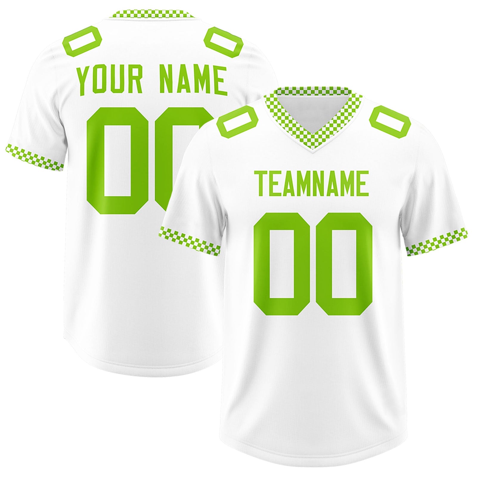 Custom White Neon Green Personalized Neckline Square Classic Authentic Football Jersey
