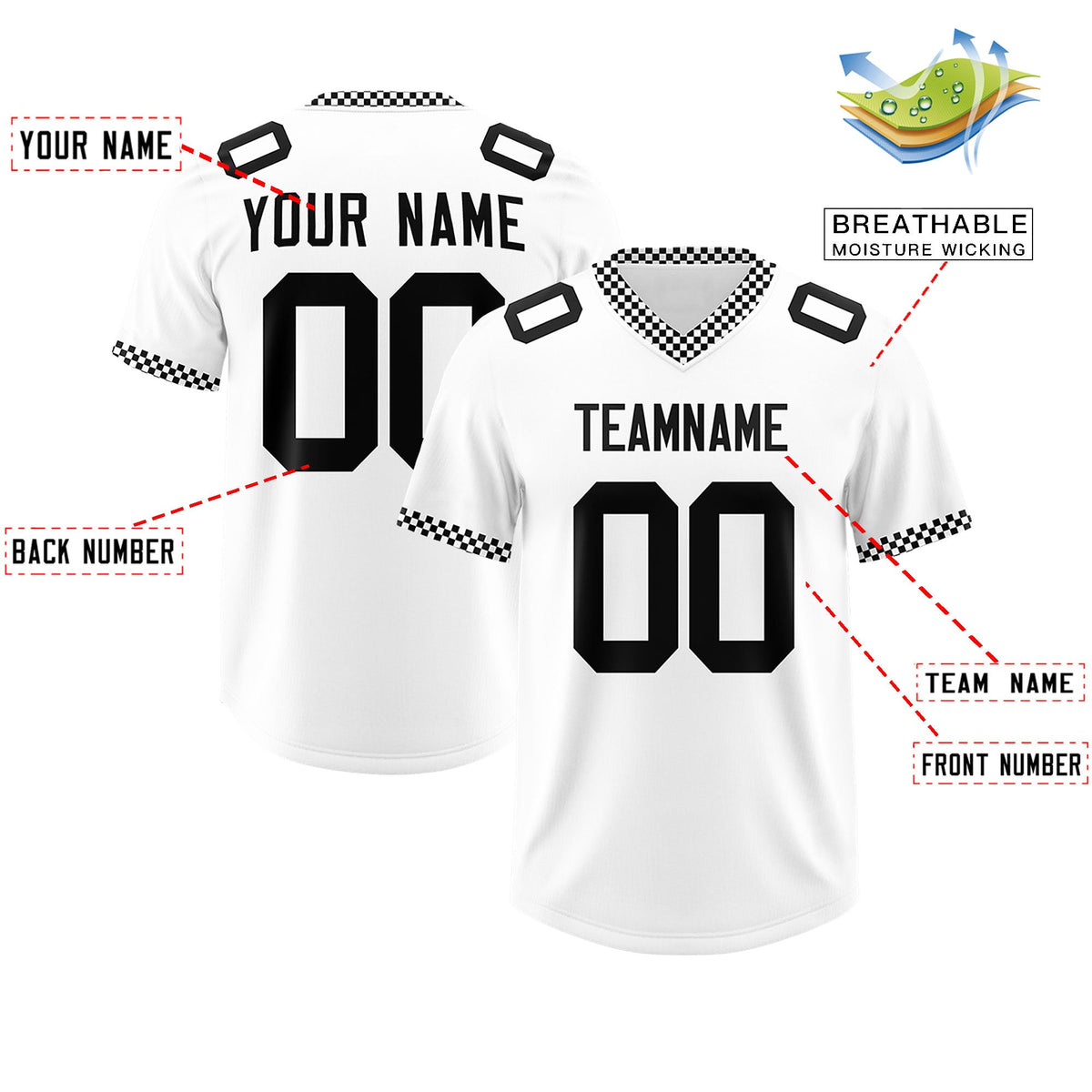 Custom White Black Personalized Neckline Square Classic Authentic Football Jersey