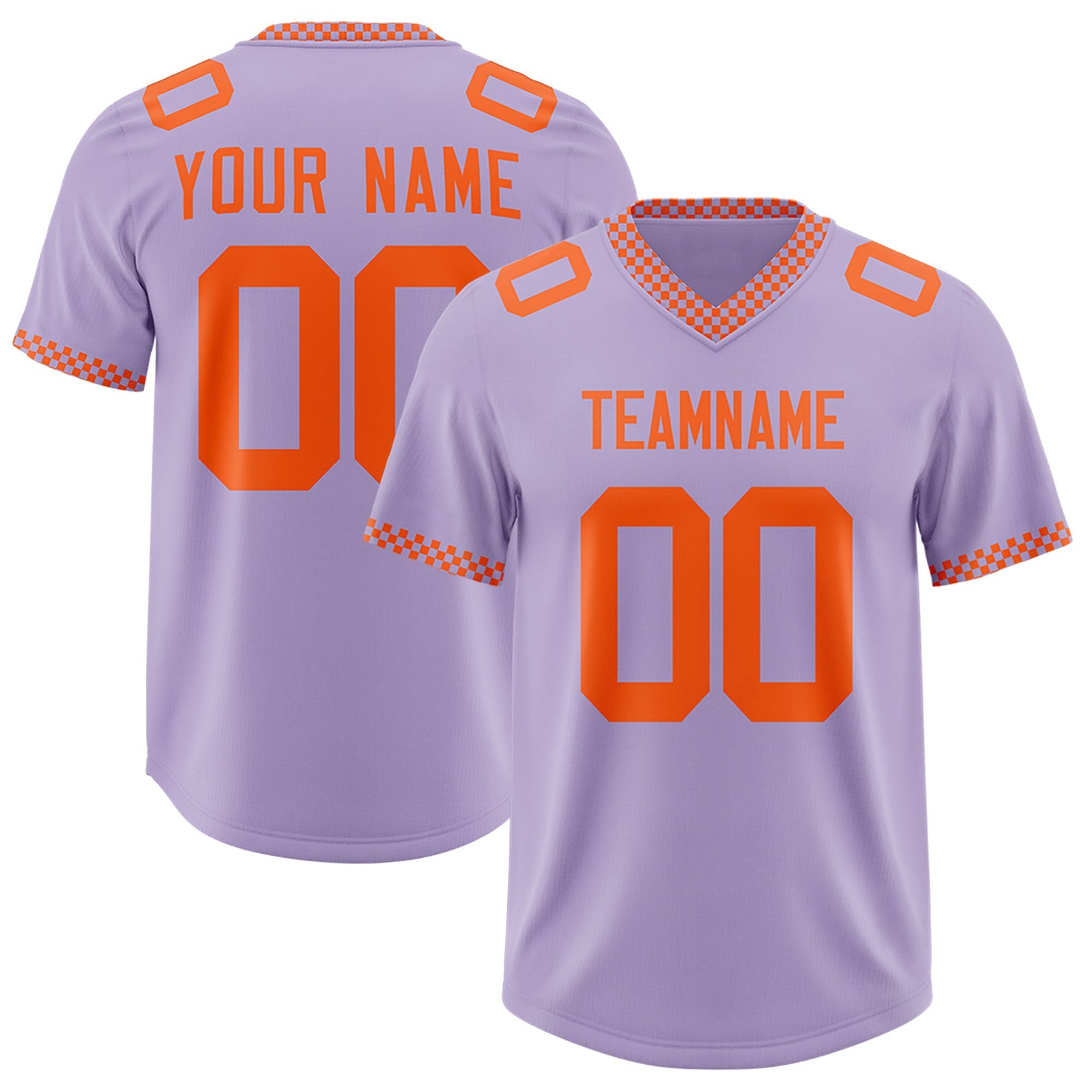 Custom Light Purple Orange Personalized Neckline Square Classic Authentic Football Jersey