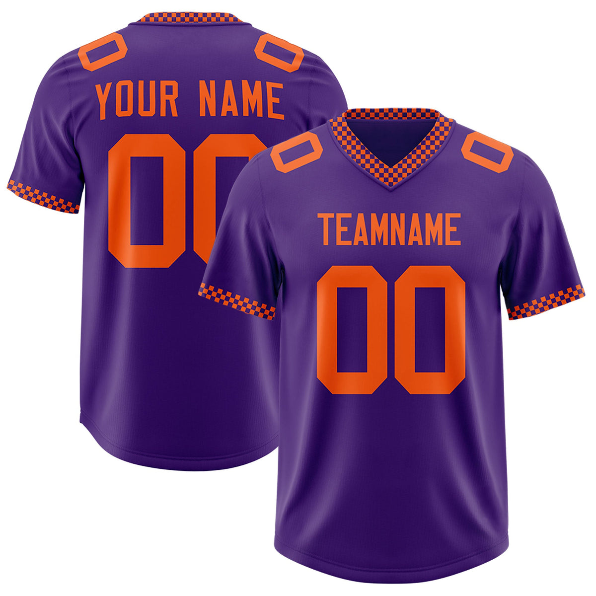 Custom Purple Orange Personalized Neckline Square Classic Authentic Football Jersey