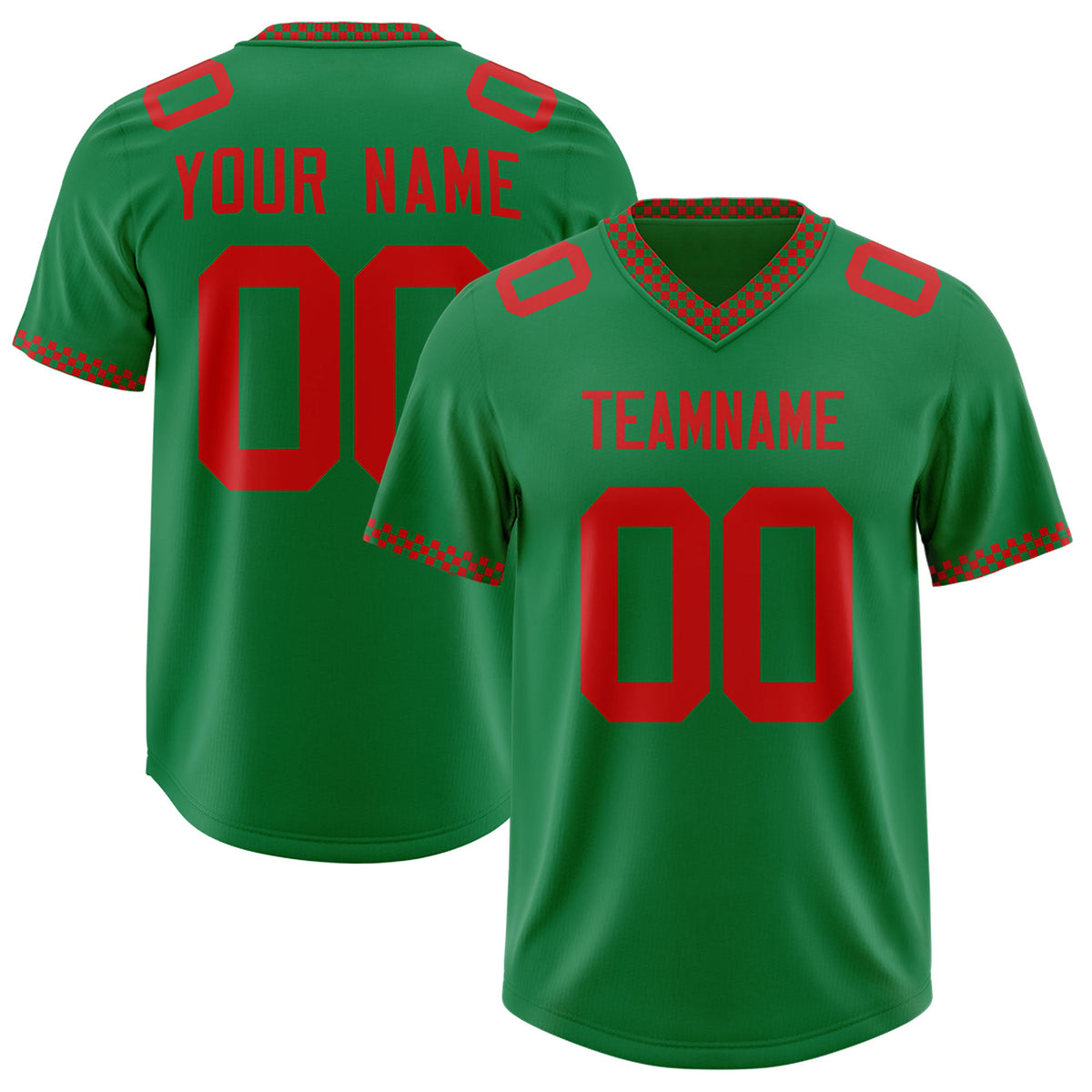 Custom Kelly Green Red Personalized Neckline Square Classic Authentic Football Jersey