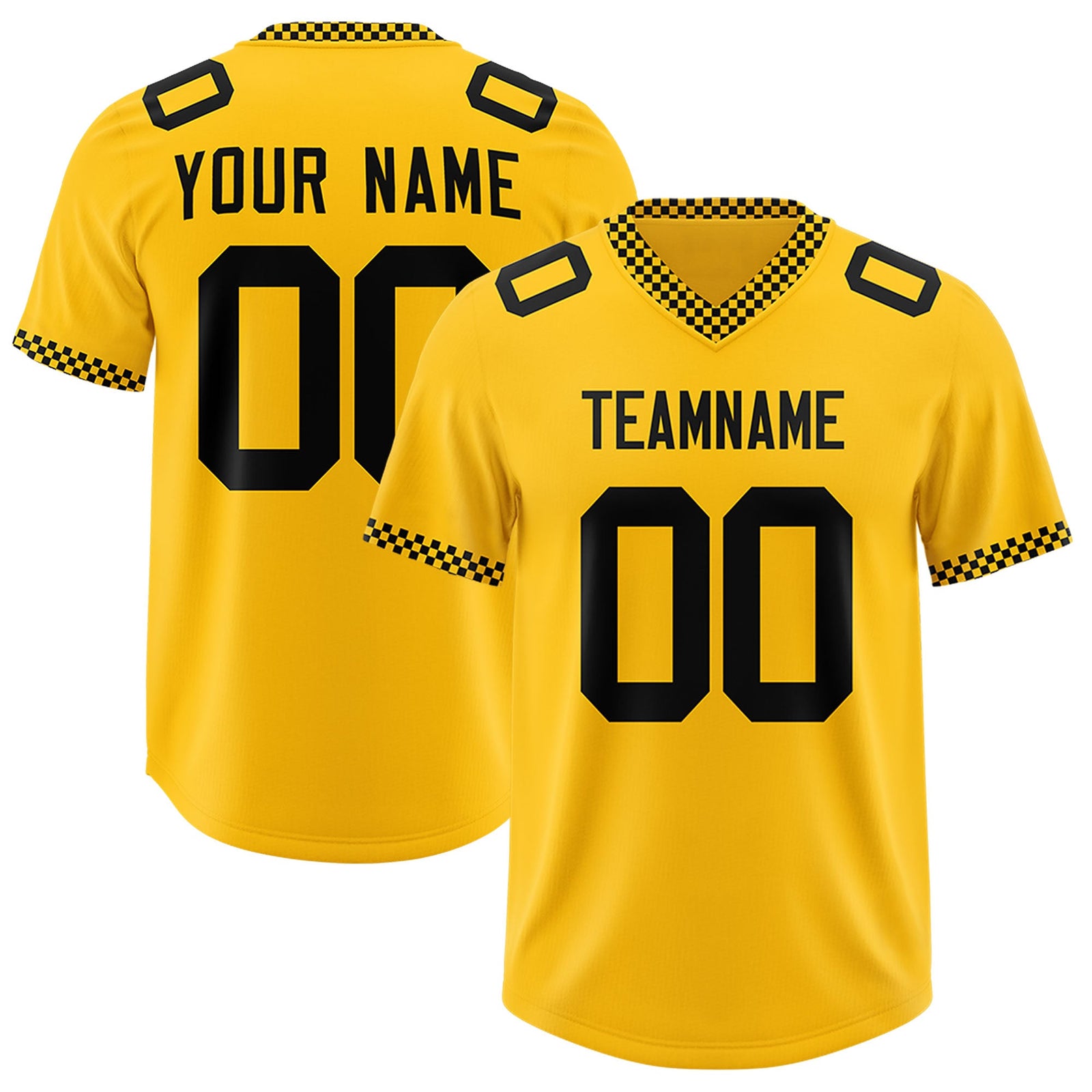 Custom Yellow Black Personalized Neckline Square Classic Authentic Football Jersey